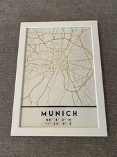 Bild München Stadtplan Karte Modern inkl. HolzRahmen Weiß 24x33 cm