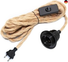 510CM Hanfseil Hängelampe mit Stecker, E27 Fassung mit Kabel und Schalter, 