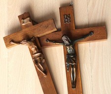 2x KRUZIFIX - Jesus Christus am Kreuz INRI - Bronze & Holz - 25 & 30,5 cm - XxX