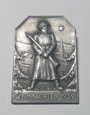 altes Abzeichen " Weihnachten 1939 " Militär Stahlhelm Soldat Schweiz