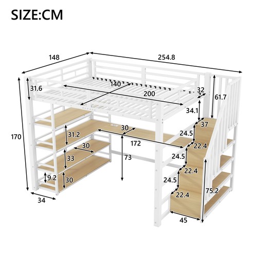 Hochbett weiß 140x200 led - weiß,