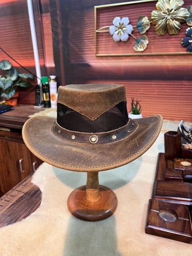 Brauner leder cowboyhut - brauner,