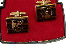 Vintage alte Holz Manschettenknöpfe vergoldet? mit Wappen in Box