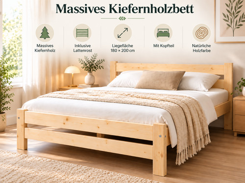 Massivholzbett 180x200 kiefer - massivholzbett,