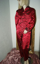 SATIN Pyjama * Schlafanzug Negligee - Anzug ROT seidenglatt GLANZ Rosen TCM  S