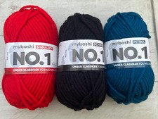 3 x 50g MyBoshi No 1, Mützengarn Schnellstrickgarn Signalrot, Schwarz, Petrol