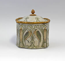 9937957 Deckeldose Messing Porzellan Pelikan Jugendstil