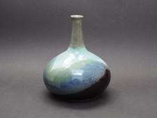 Studiokeramik Vase Keramik in Grau, Blau, Grün, Türkis, signiert, ca. 17 cm hoch