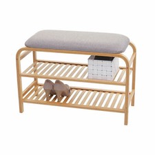 B-Ware Schuhregal MCW-F72, Sitzbank Polsterbank Schuhablage, Bambus 50x70x30cm