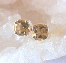 Ohrringe, Ohrstecker mit Citrin, 925er Silber - Quarz - Gelb - viereckig