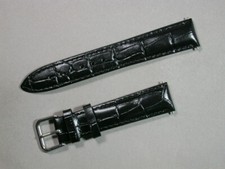 echt Leder Uhrenarmband Schwarz Krokodil 18mm Breit Edelstahlschließe 1118