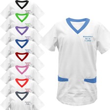 Kasack farbiger Besatz mit Namen bestickt Schwesternkasack Stickerei Kittel NEU