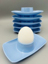 FACKELMANN Set aus 6 Eierbechern 60er 70er Jahre hellblau Kunststoff stapelbar