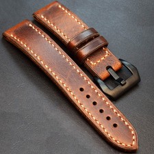 Vintage Uhrenarmband aus pflanzlich gegerbtem Leder, 20mm–26 mm Armband im braun