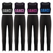 Kinder Mädchen Crop Top Mit Hose Tanzen Tanzkleidung Gedruckte Buchstaben Vorne