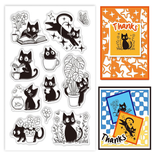 Schwarze katze silikonstempel - katze,