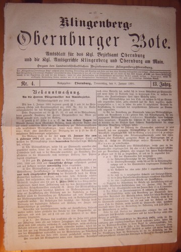Klingenberg obernburg 1891 - klingenberg-obernburg, 8.1.1891