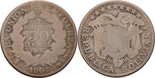 Bolivien Potosi 50 Centavos 1901 Medio Boliviano 10,7 g Original Münze #ANS290