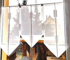 Scheibengardinen Fenster  90cm   L. 64,54,64cm Gardine  Weiß mit Silber