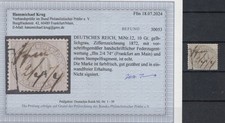 BRUSTSCHILD: MiNr. 12 FEDERZUG/GESTEMPELT FRANKFURT, MICHEL 400,- €, BEFUND KRUG