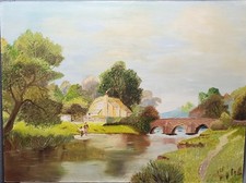 Naives Öl auf Karton Gemälde