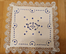 Blaudruck Deckchen mit Spitze