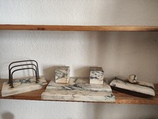 Art Déco Schreibtisch Set Marmor Schreibtischgarnitur antik alt 2 Tintenfässchen
