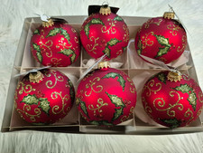 6 Christbaumkugel Weihnachtskugel Christbaumschmuck Krebs Glas Lauscha rot gold