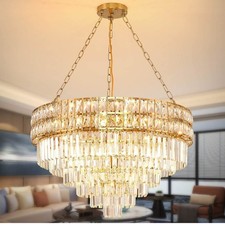 AOOCHOK Modern Kristall Pendelleuchte Gold Kronleuchter, Oval Kristall