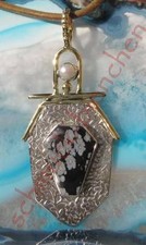 Ω Anhänger Schneeflocken Obsidian Stein der Azteken Perle Sterling Silber 925