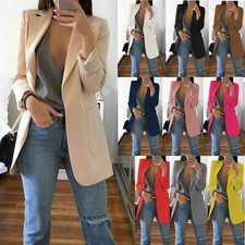 Frauen Longline Mantel Blazer Anzug Slim Ladie Formale Jacke Slim Plus Größe