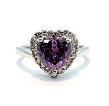Exklusiver Ring 925 Silber Herz Amethyst weiße Schmucksteine Lady Luxury Liebe