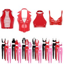 Damen Lackleder Crop Top mit