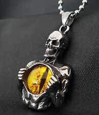 Skull Totenkopf Böses Auge Anhänger Edelstahl Kette Skelett Schmuck Biker KE040