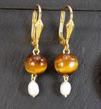 Tigerauge Ohrringe Wählbar: Massiv 925 Sterlingsilber, Gold-Double Walzgold (01