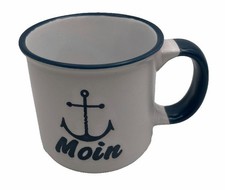 Kaffeebecher Moin mit Anker, Tasse grau Maritimes Design Hösti Becher Kaffeepott
