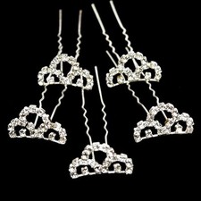 5 Haarnadeln Set Tiara Krone rund Braut Haarschmuck Blume Hochzeit Strass edel
