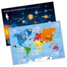 A3 Tischset/ Platzset mit Lerneffekt Weltkarte + Sonnensystem Schule Kind