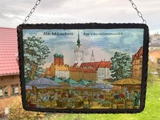 Fensterbild Bleirahmen Glasmalerei. Alt München - Viktualienmarkt. Gebraucht.