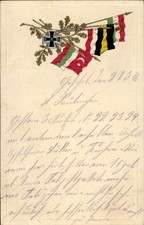 Präge Ak Eisernes Kreuz, Eichenlaub, Flaggen Viererbund 1. WK - 11447594