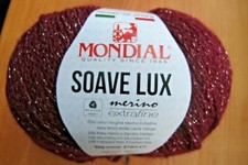 Mondial Soave Lux 2x 50g 779 Merino Alpaka  Weinrot Glitzer Stricken Topp