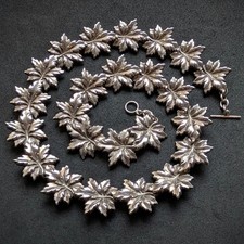 Jugendstil Art Deco Ahornblatt Collier Kette 925 Silber Handarbeit alt antik S