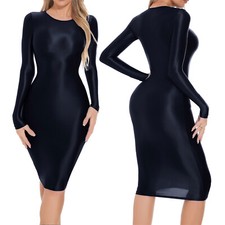 DE Damen Glossy Kleid Langarm