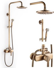 ROWINNAO Antik Messing Duschsystem Komplettset Retro Duscharmatur 8" Regenbrause