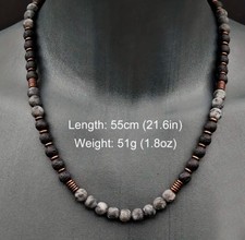 HERREN HALSKETTE EDELSTAHL STEIN LAVA PERLEN SURFER GRAU SCHWARZ KUPFER MASSIV