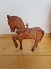 Großes Holzpferd Hengst im Landhaus Stil Dekoration Natur Figur Statue Vintage