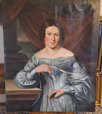 -Frau- Biedermeier Schönheit mit Kleid um 1830 - Öl auf Leinwand 19 Jahrhundert