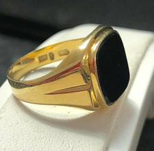 Herrenring Onyx Platte eckig 585 er Gold Ring Goldring Siegelring Gelbgold Gr.63