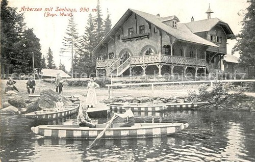 Arbersee mit seehaus - seehaus, boote