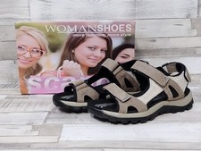 Leder Damen Trekkingsandale braun beige Klettverschluss Sandalette Wanderschuhe